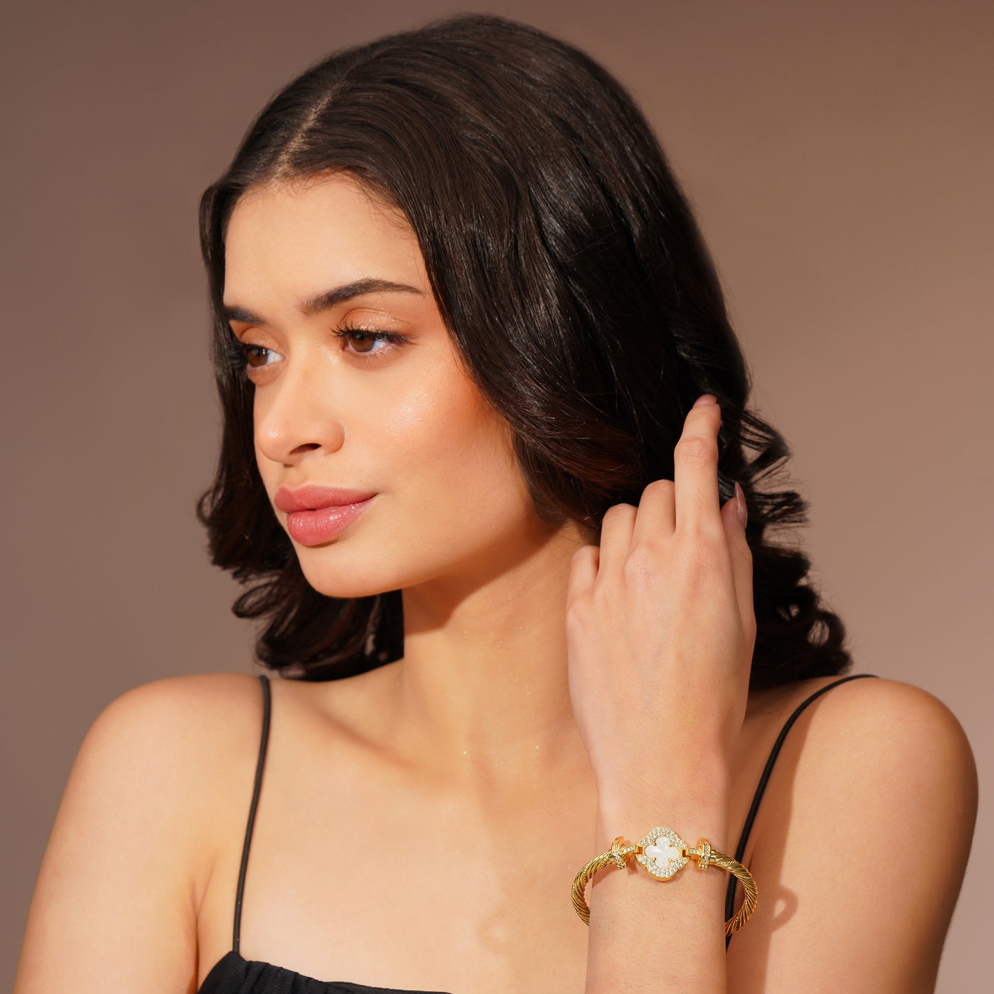 Aanura Luxe Clover Lock Statement Bracelet