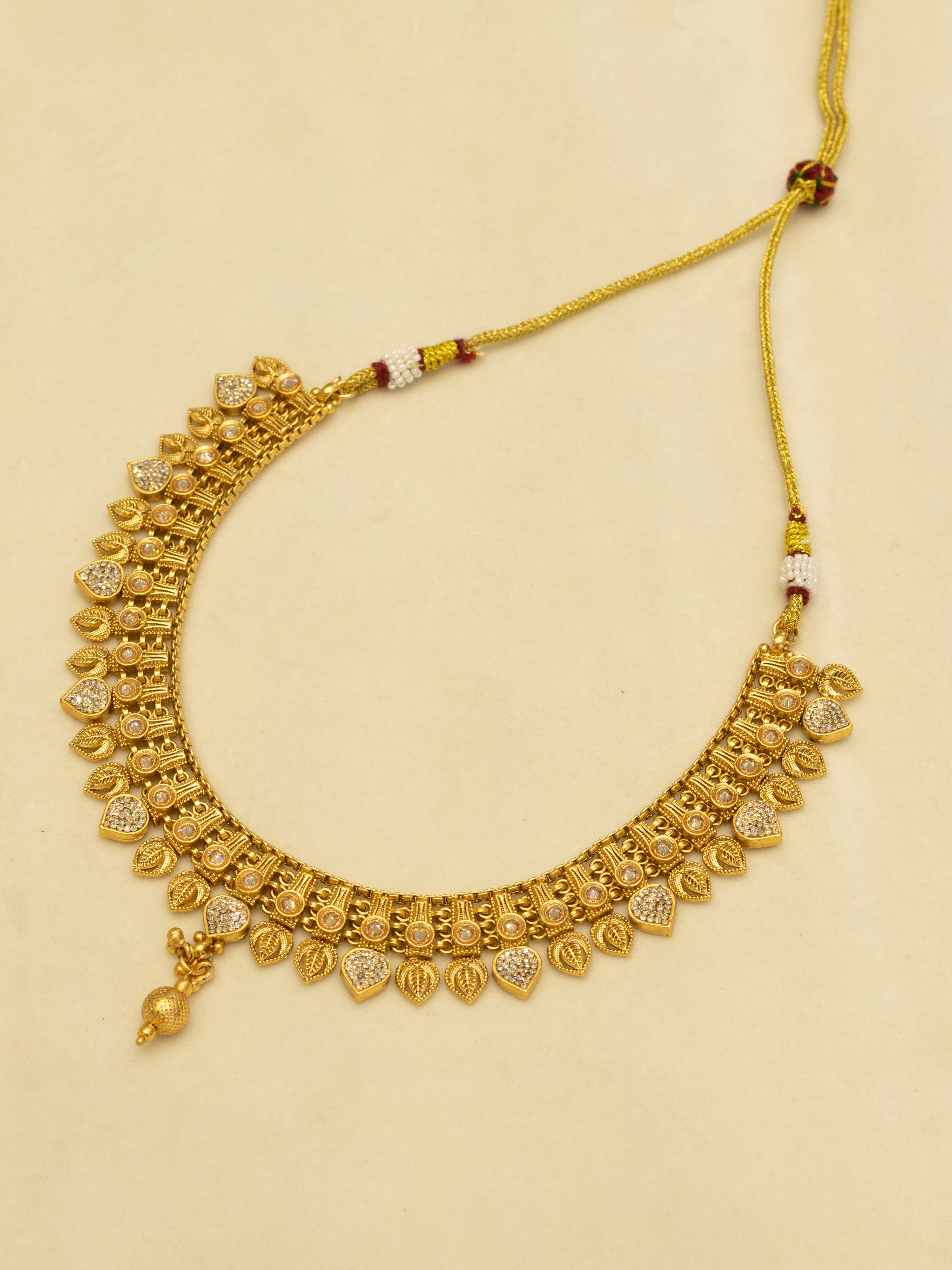 Aanura Antique Gold Choker Necklace with Drop Earrings