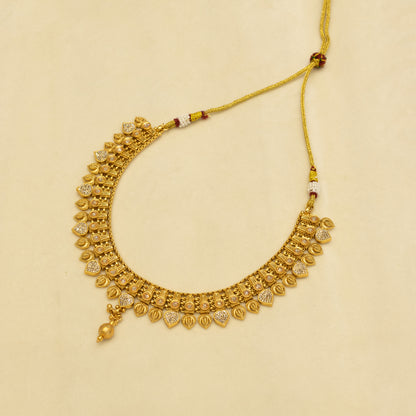Aanura Antique Gold Choker Necklace with Drop Earrings