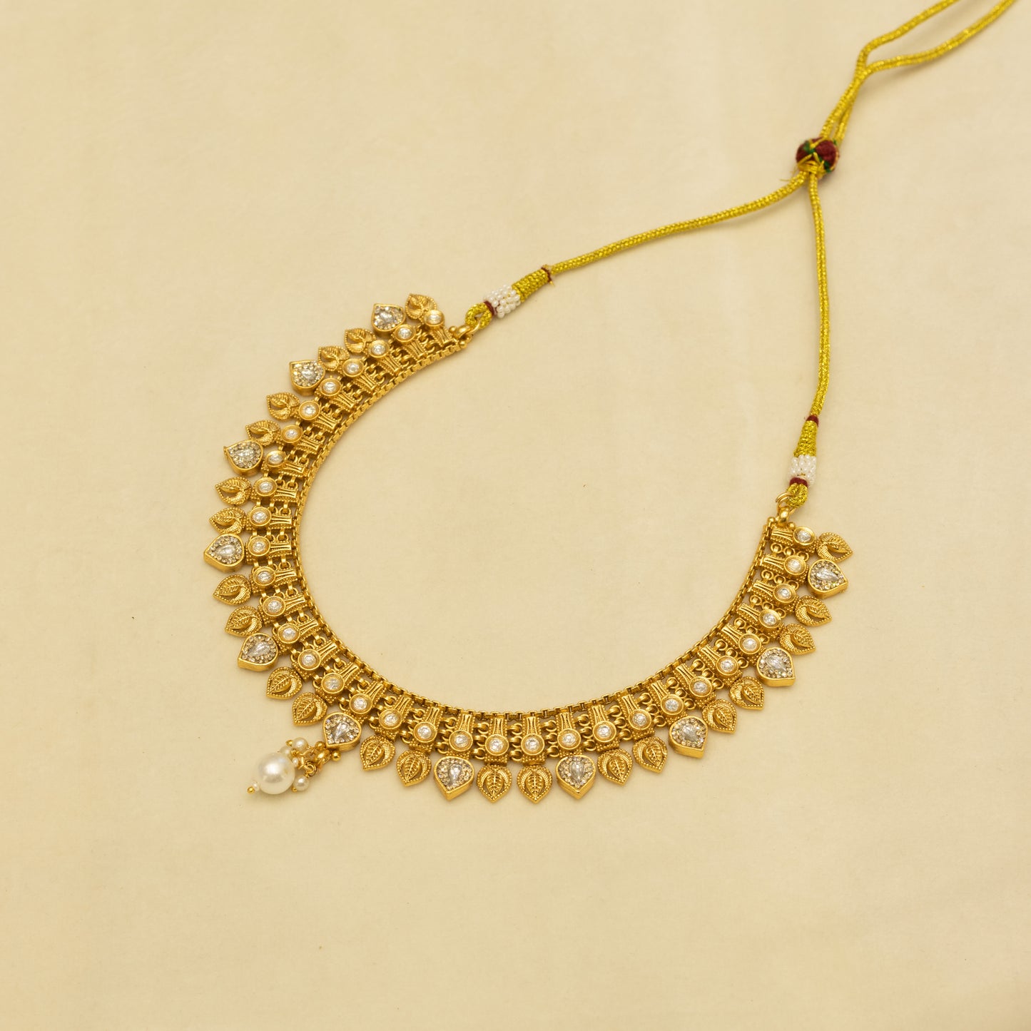 Aanura Antique Gold Choker Necklace with Drop Earrings