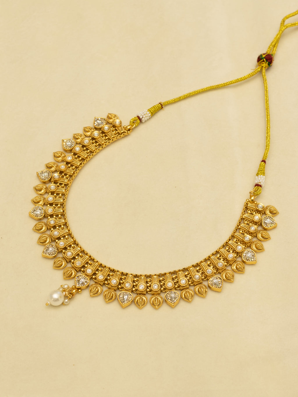 Aanura Antique Gold Choker Necklace with Drop Earrings