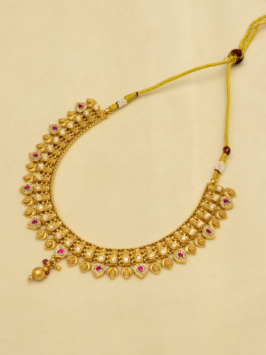 Aanura Antique Gold Choker Necklace with Drop Earrings