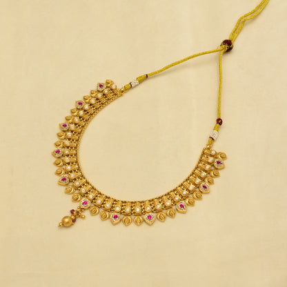 Aanura Antique Gold Choker Necklace with Drop Earrings