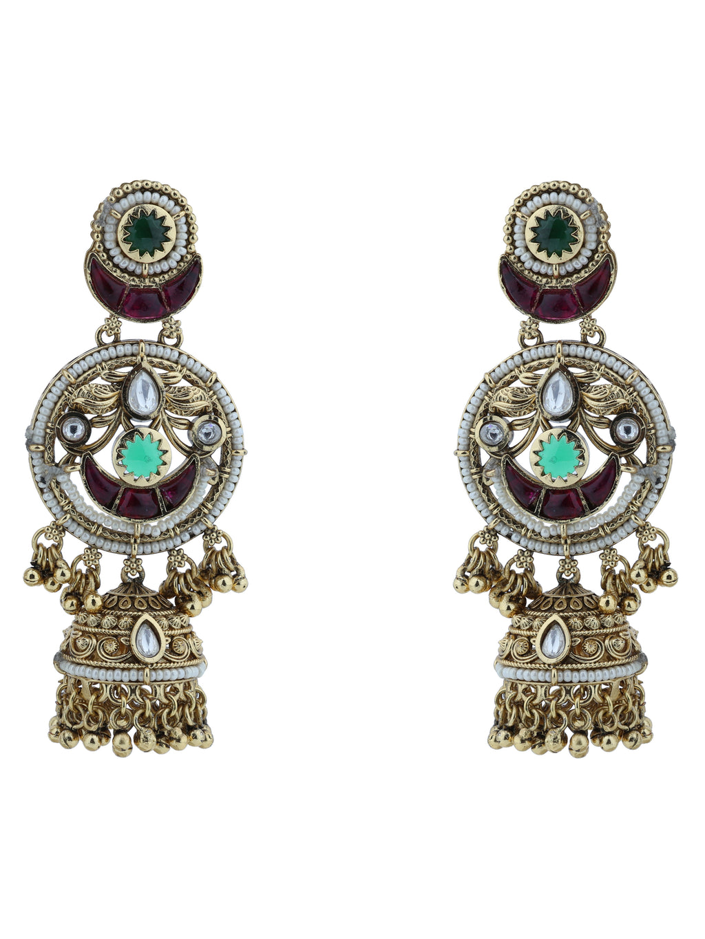 Aanura Gold-Plated Green Ruby Long Earrings