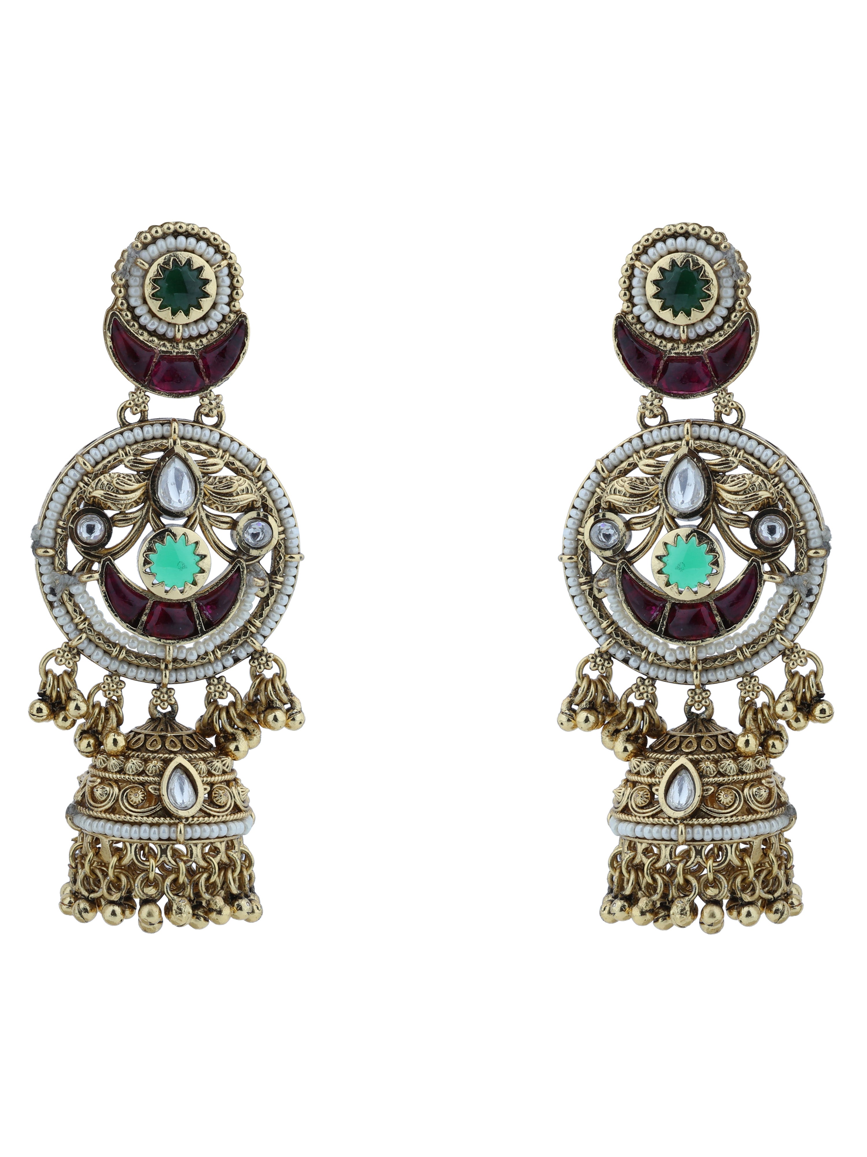 Aanura Gold-Plated Green Ruby Long Earrings