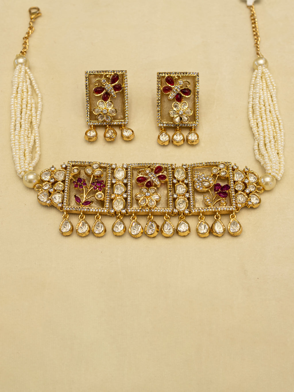Aanura Floral Panel Choker Necklace Set