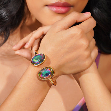 Aanura Gold Stainless Steel Dual-Stone Bangle Bracelet