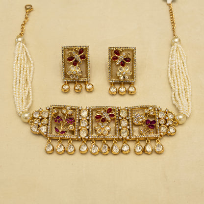 Aanura Floral Panel Choker Necklace Set