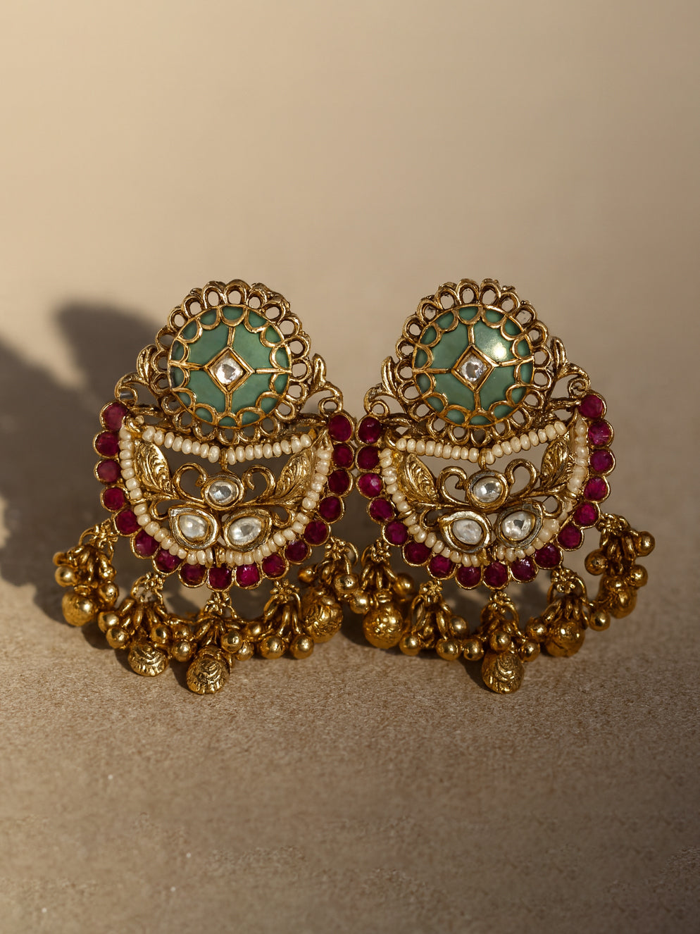 Aanura Gold-Plated Ruby Chandbali Ring