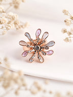 18K Gold Plated Floral Crystal Anti-Tarnish Waterproof Ring