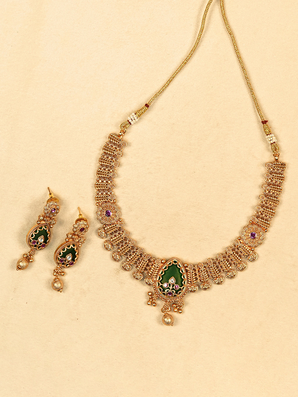 Aanura Gold Plated Emerald Aura Necklace Set
