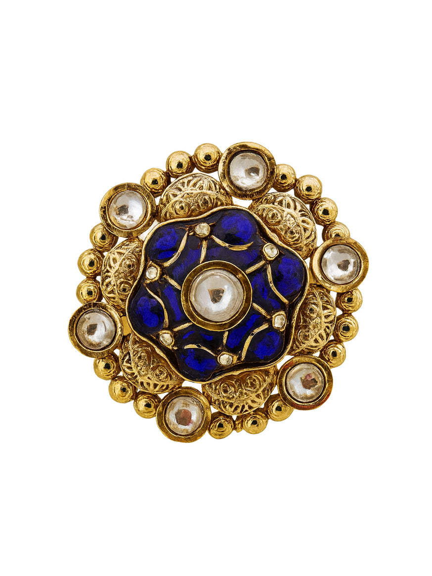 Aanura Gold-Plated Round Ruby & Green Floral Ring