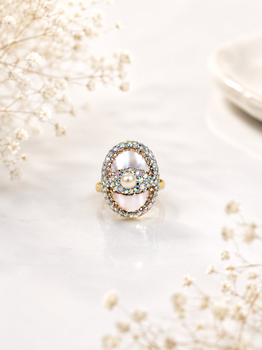 Aanura Gold Stainless Steel Pearl Statement Ring