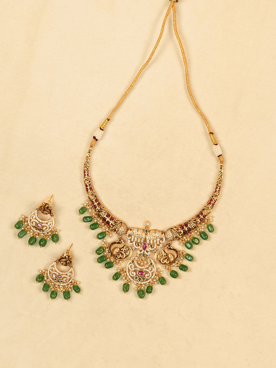Aanura Gold Plated Temple Necklace & Earring Set
