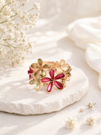 18K Gold-Plated Multi-Color Enamel Floral Ring – Anti-Tarnish, Waterproof