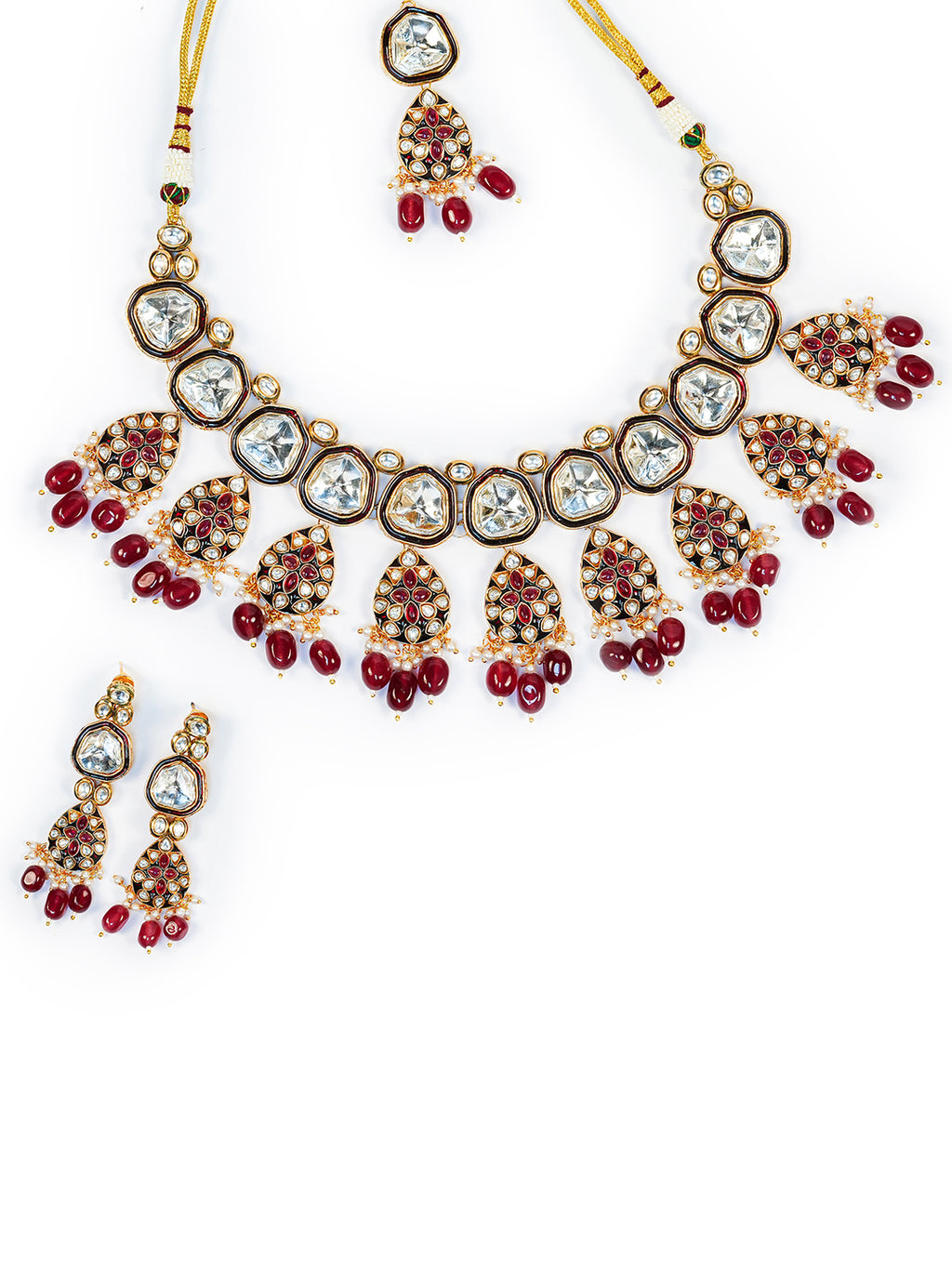 Aanura Gold Traditional Necklace Set With Earrings