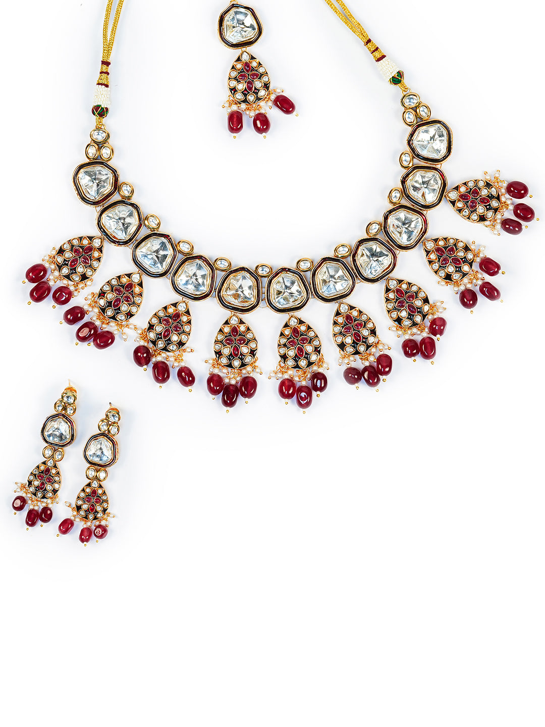 Aanura Gold Traditional Necklace Set With Earrings