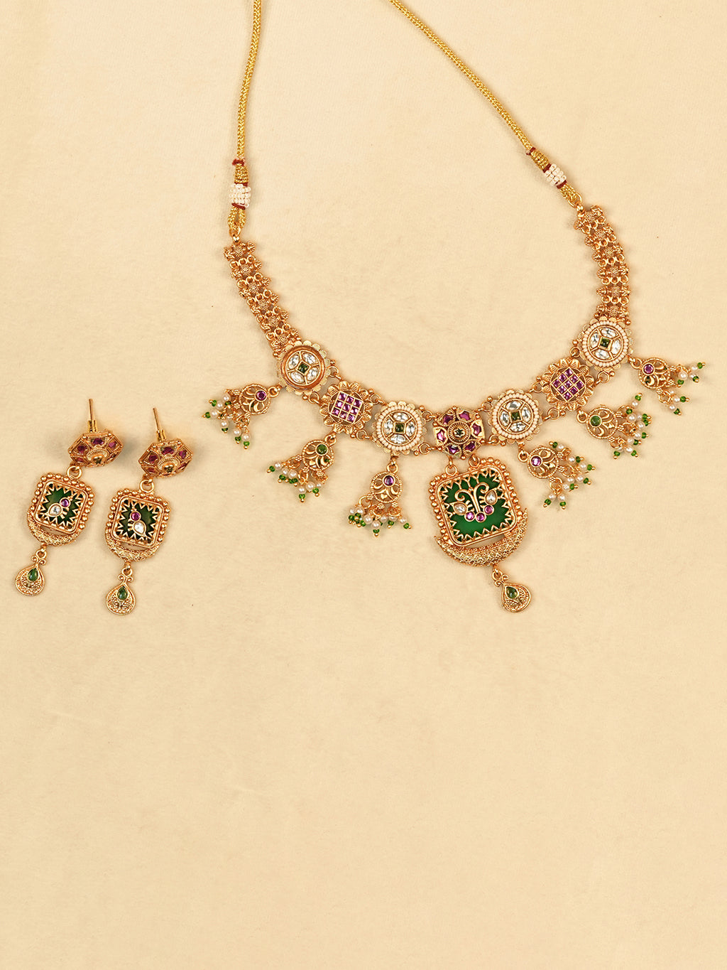 Aanura Gold Plated Royal Pendant Necklace Set