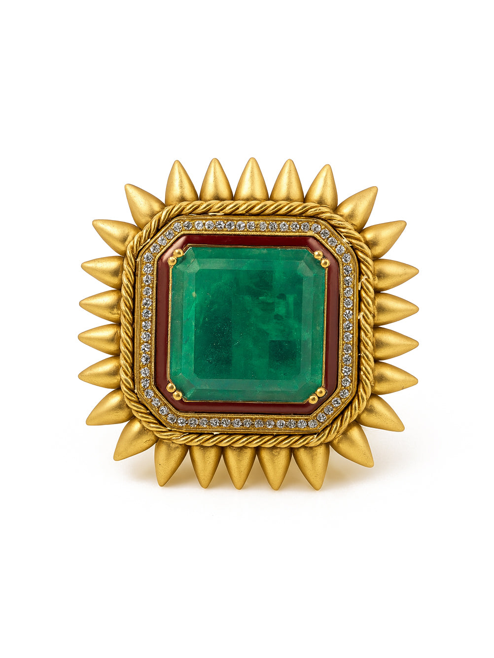 Aanura Gold-Plated Square Green Stone Statement Ring