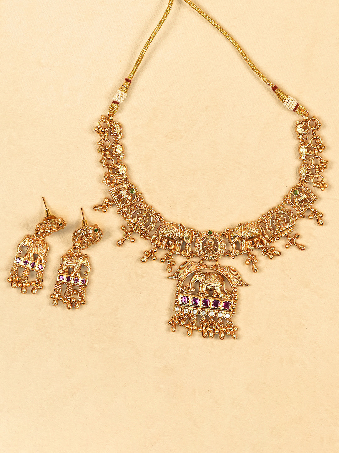 Aanura Gold Plated Heritage Temple Necklace Set