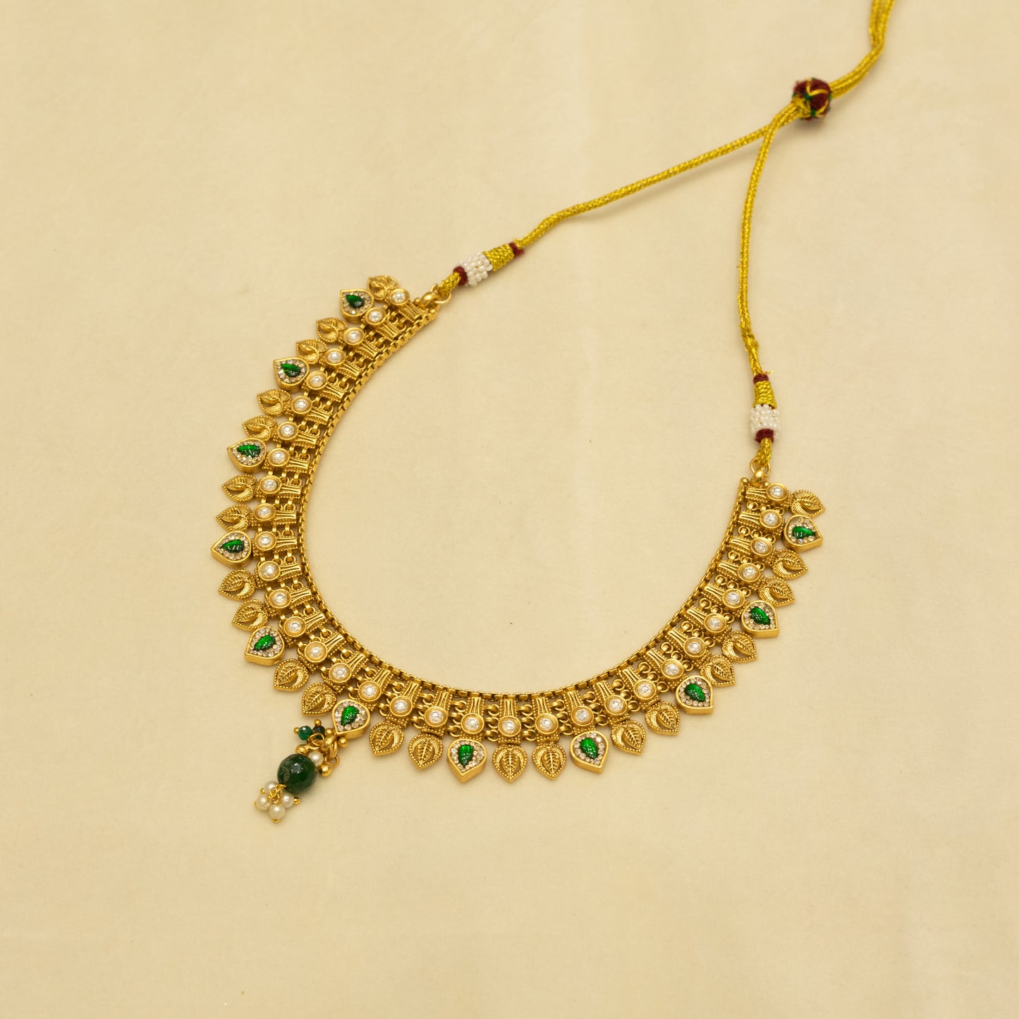 Aanura Antique Gold Choker Necklace with Drop Earrings