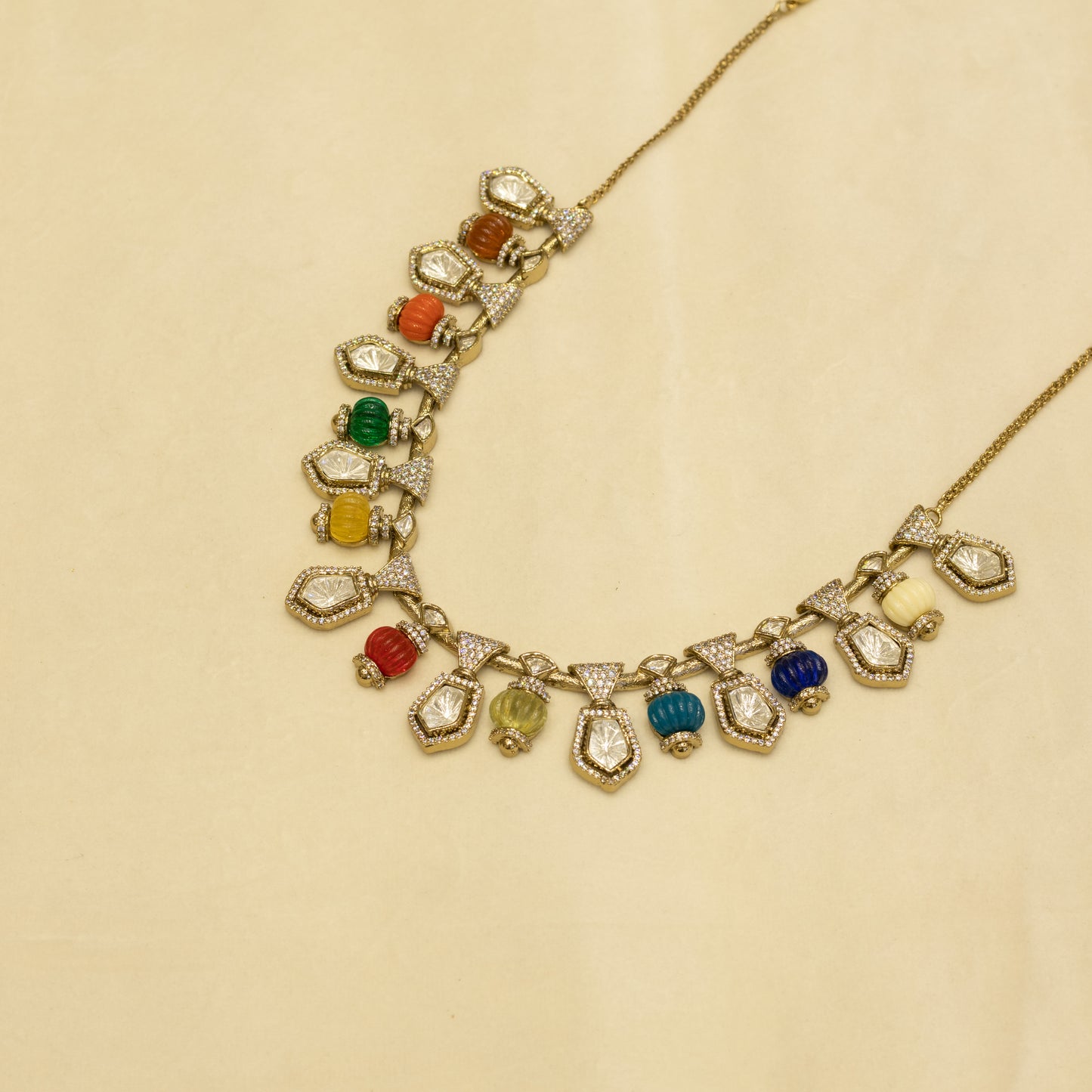 Aanura Silver-Plated Navratna Necklace & Earrings