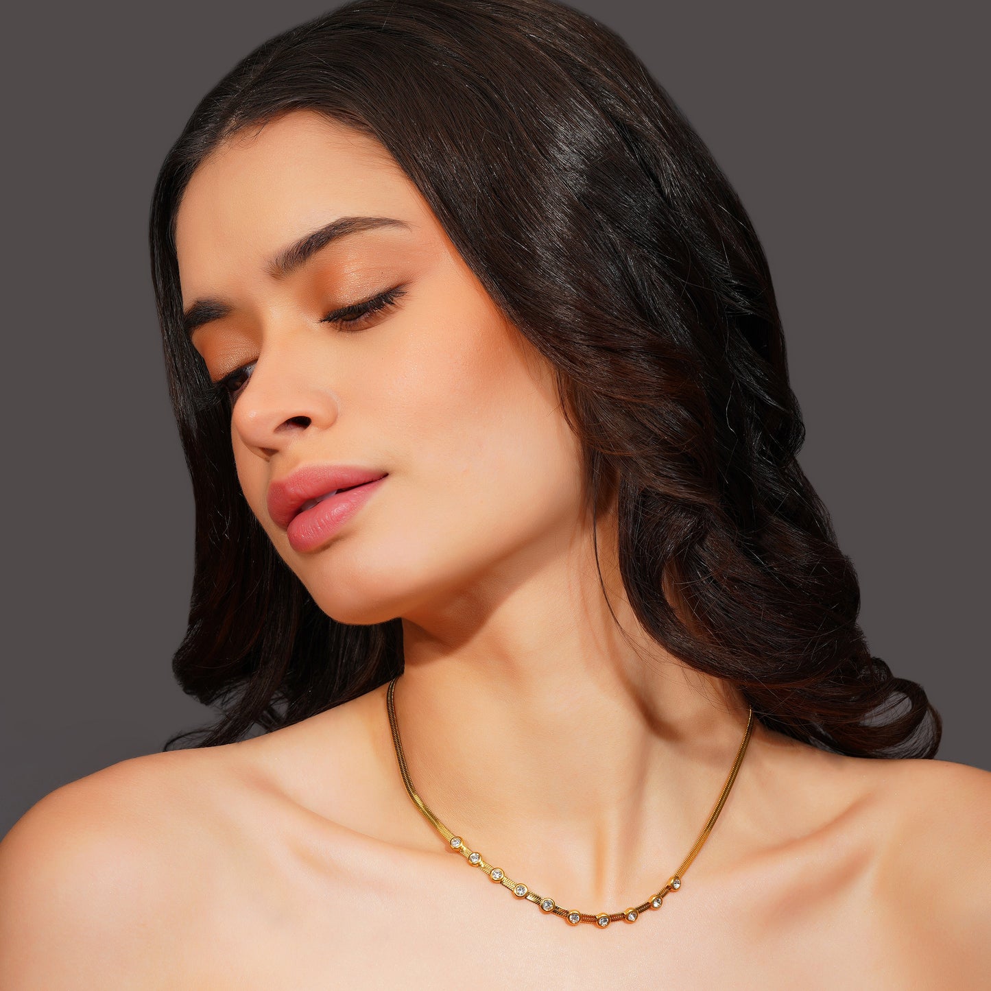 Aanura Minimal Stone Curve Adjustable Necklace