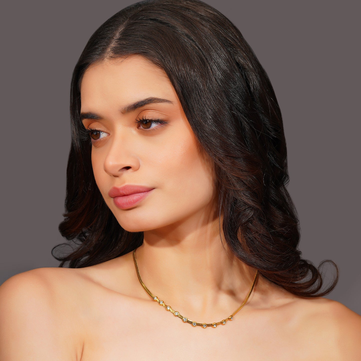 Aanura Minimal Stone Curve Adjustable Necklace