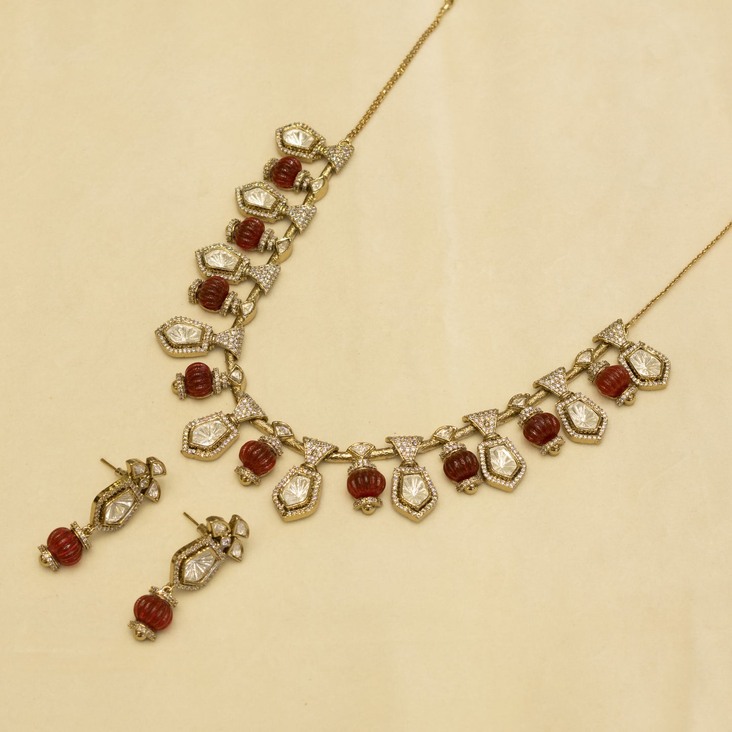 Aanura Silver-Plated Navratna Necklace & Earrings