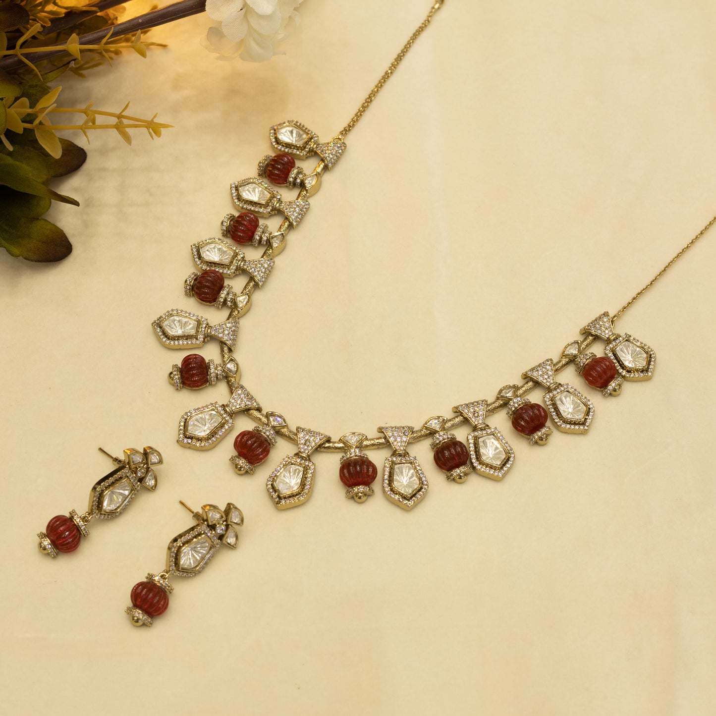 Aanura Silver-Plated Navratna Necklace & Earrings