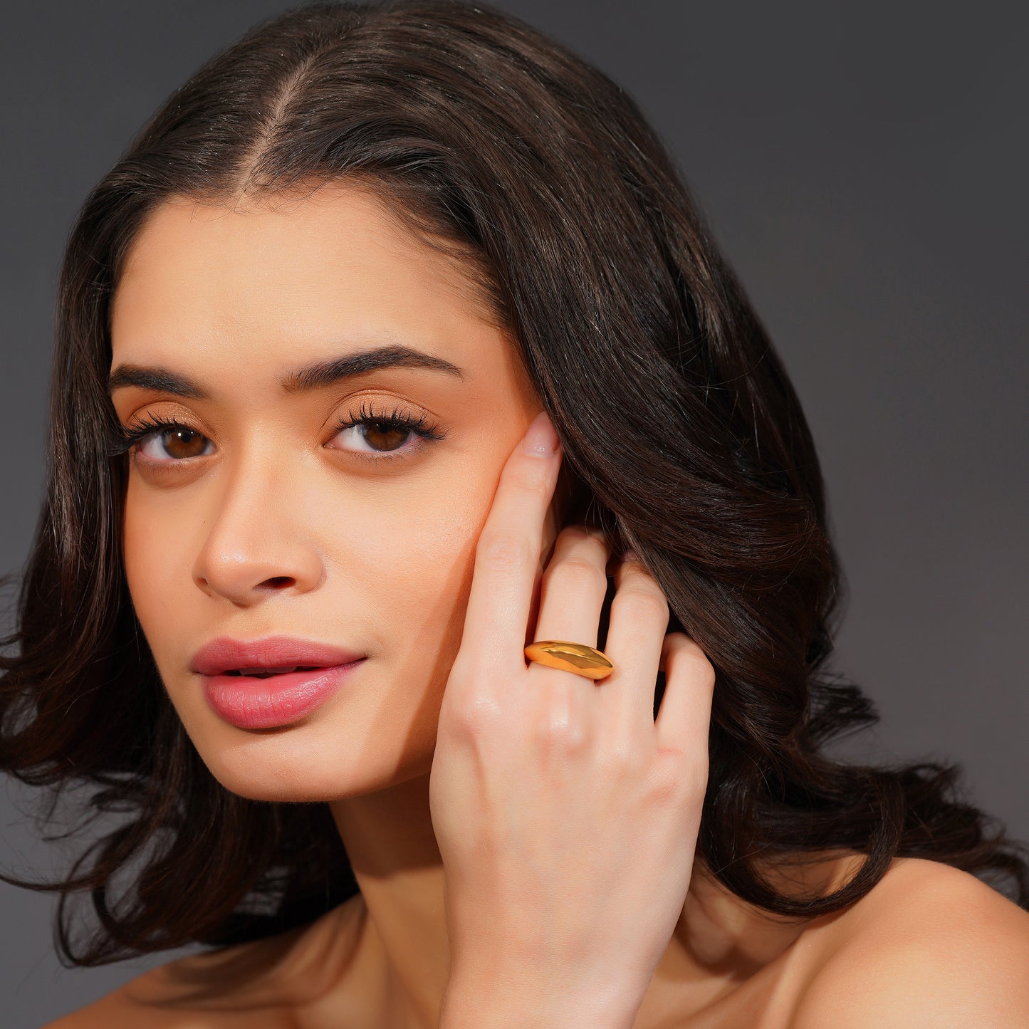 Aanura Gold Plated Sculpted Dome Ring