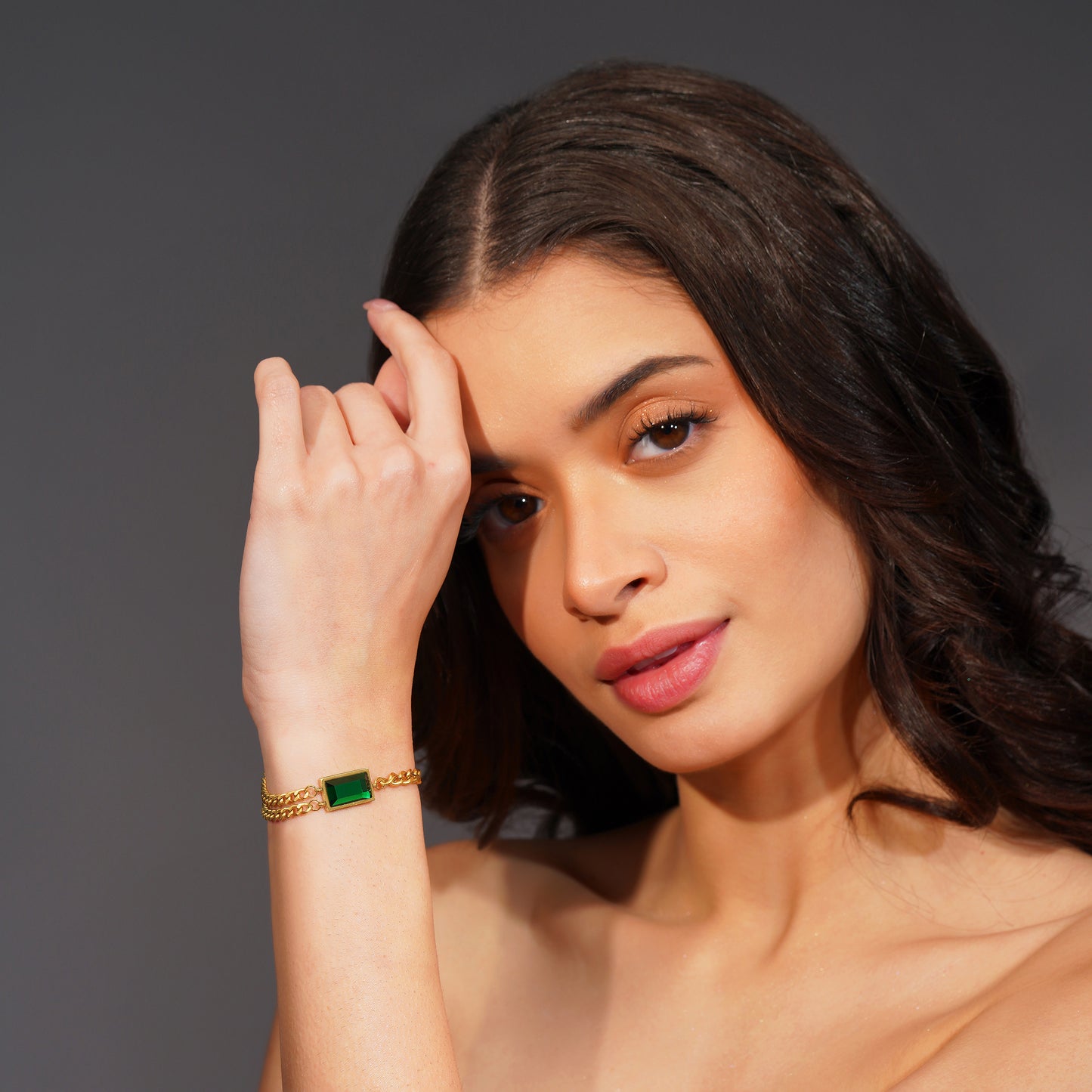 Aanura Rectangular Stone Adjustable Chain Bracelet