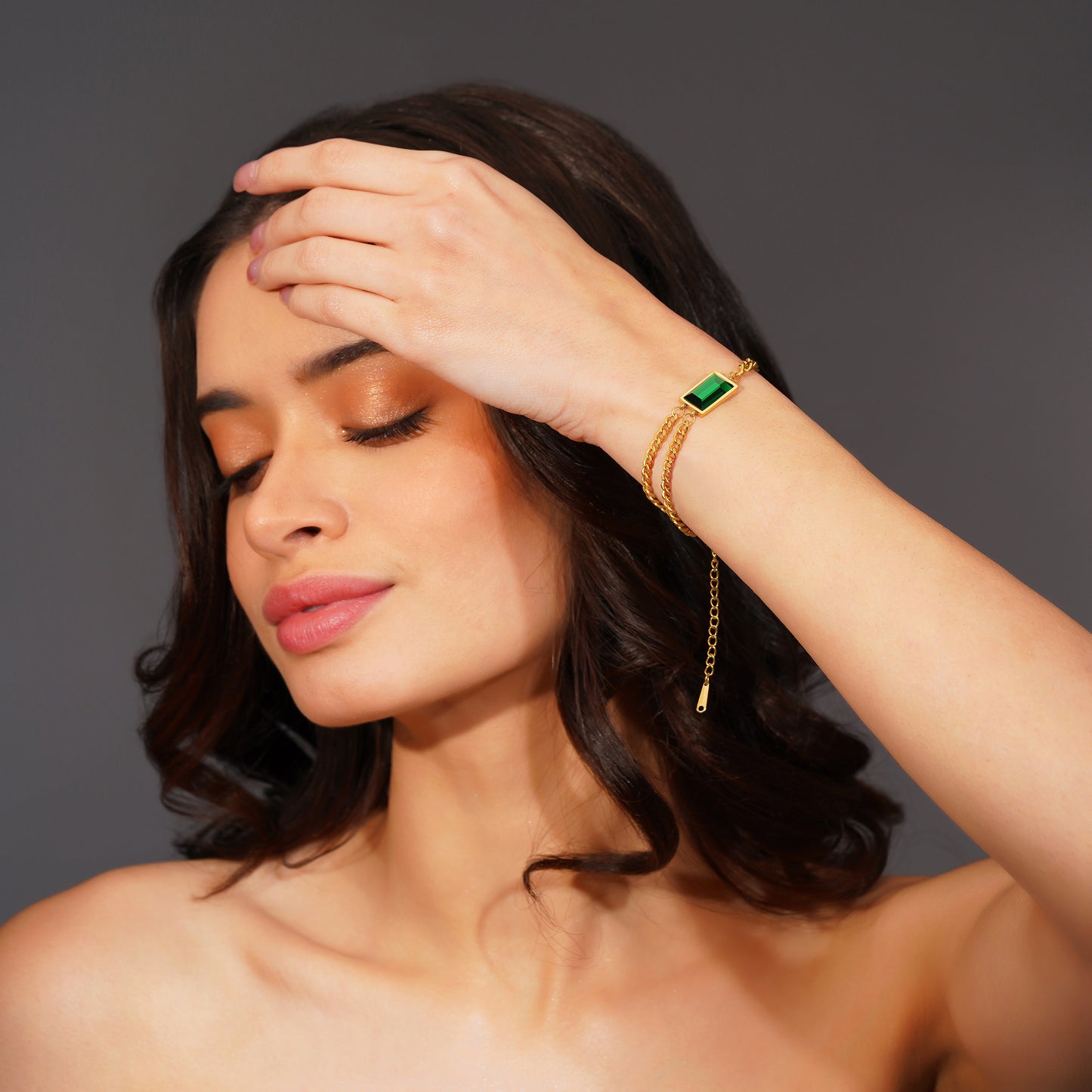 Aanura Rectangular Stone Adjustable Chain Bracelet