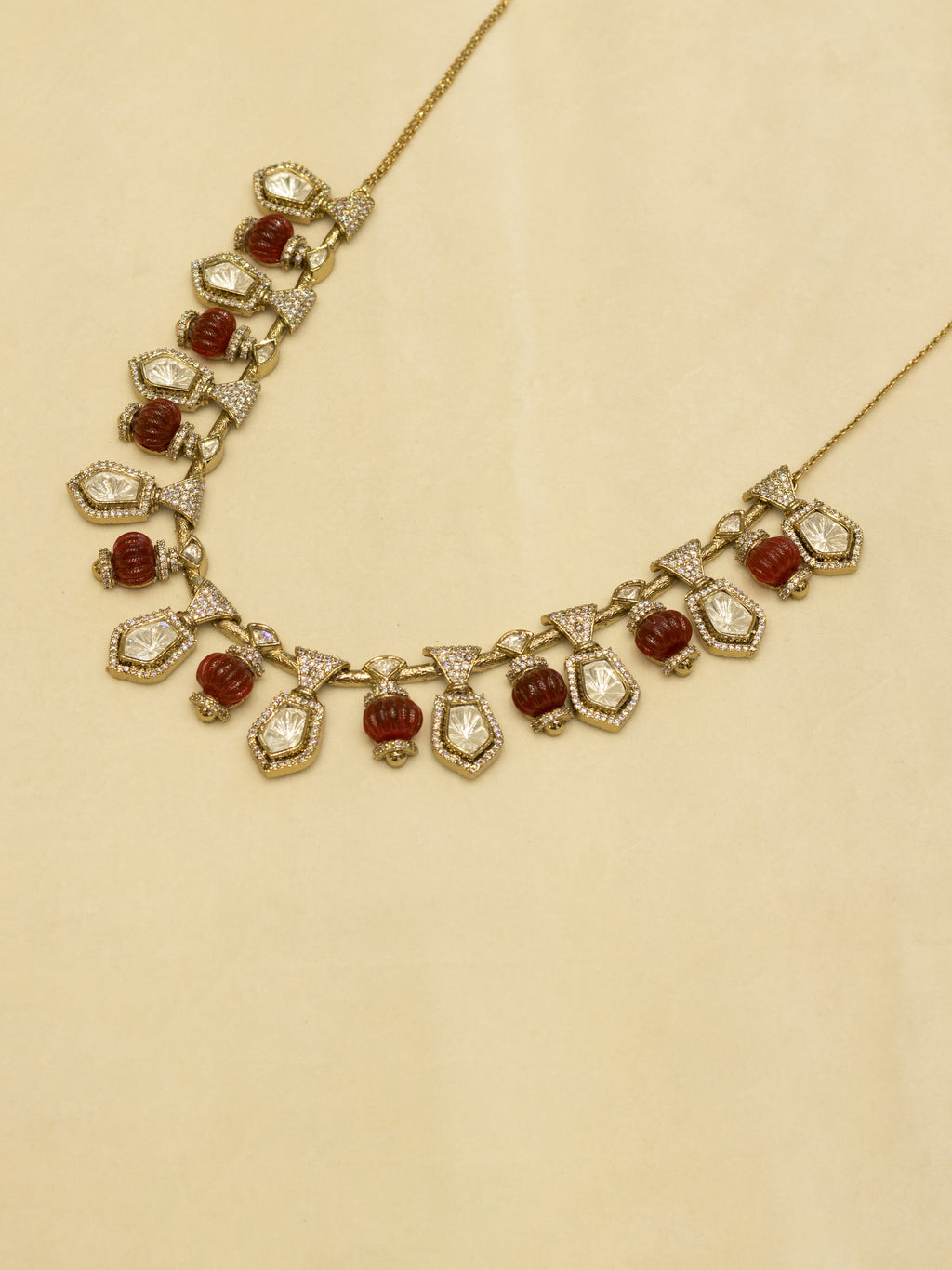 Aanura Gold-Plated Navratna Necklace & Earrings