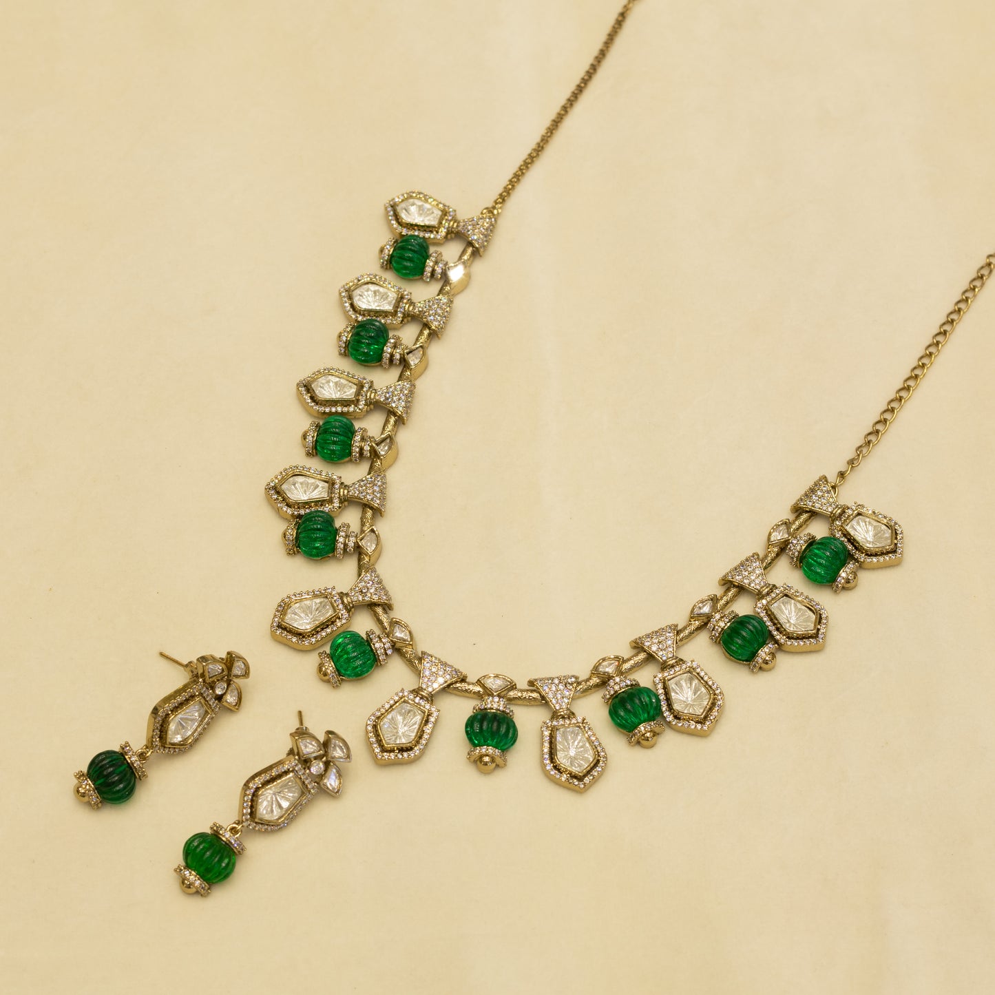 Aanura Silver-Plated Navratna Necklace & Earrings