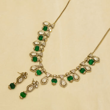 Aanura Gold-Plated Navratna Necklace & Earrings