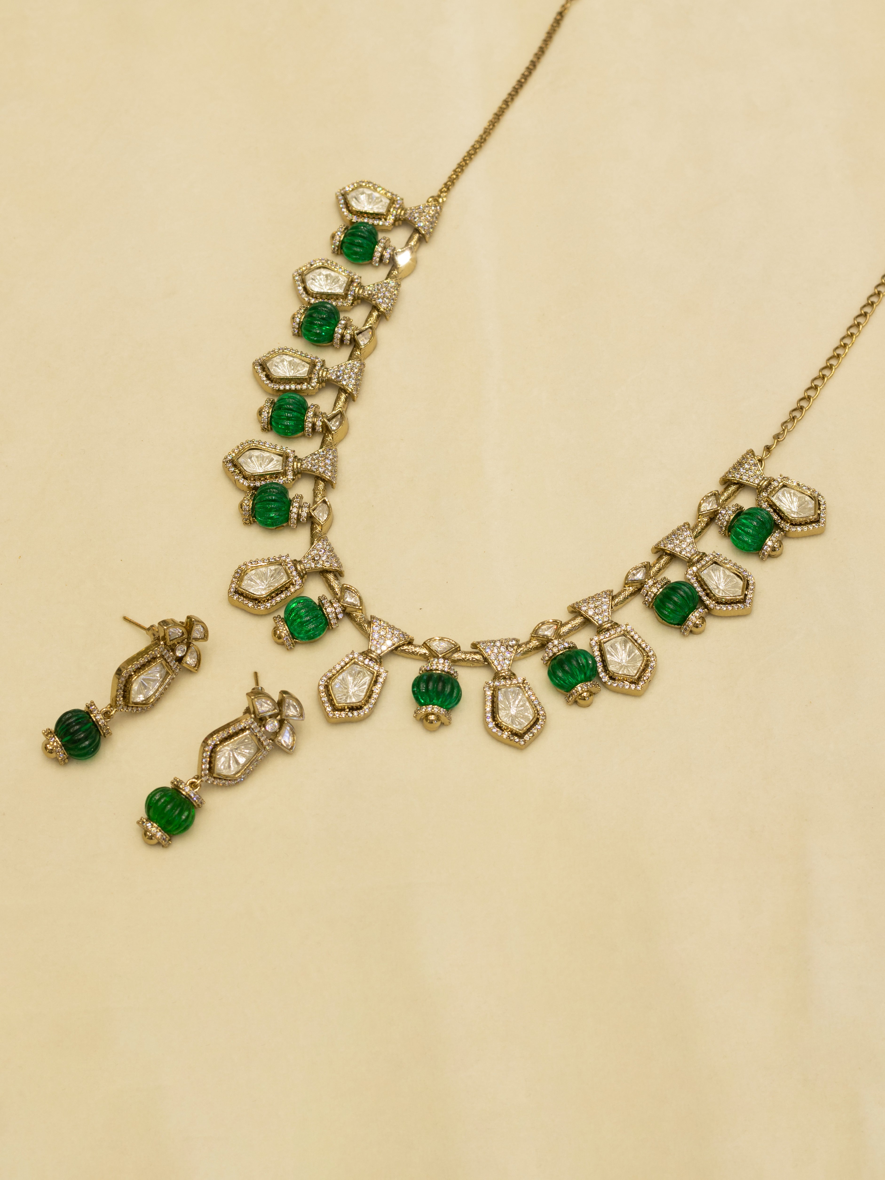 Aanura Gold-Plated Navratna Necklace & Earrings