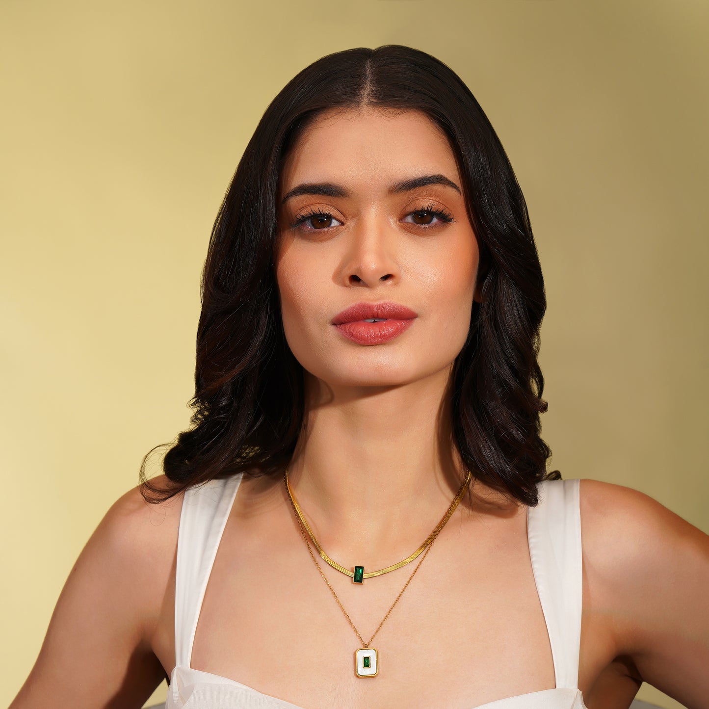 Aanura Emerald Square Dual-Layer Necklace