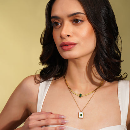 Aanura Emerald Square Dual-Layer Necklace
