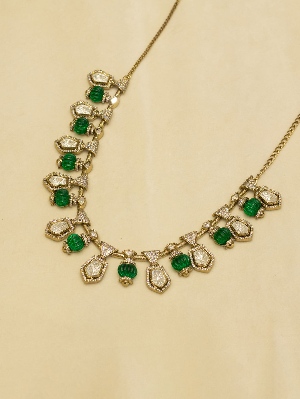 Aanura Gold-Plated Navratna Necklace & Earrings