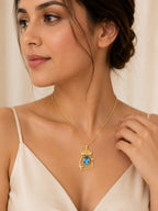 18K Gold Plated Sea Blue Teardrop Bow Charm Necklace