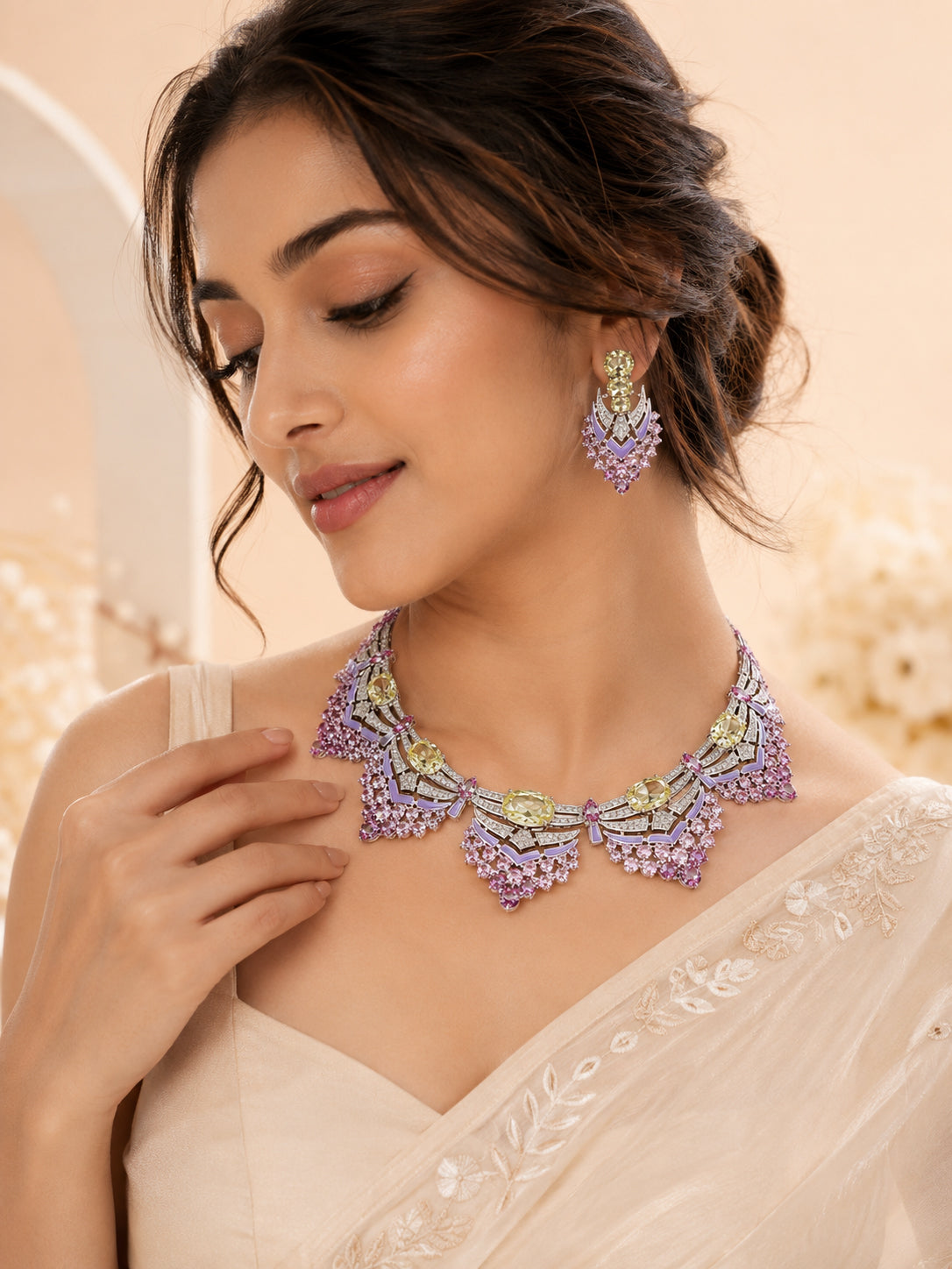 Aanura Yellow & Purple Statement Choker Necklace
