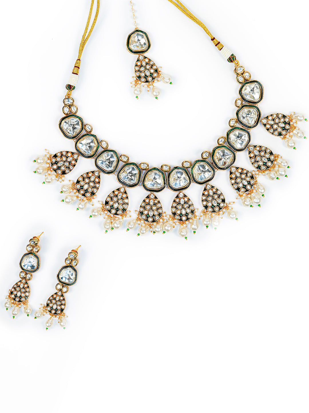 Aanura Gold Traditional Necklace Set With Earrings