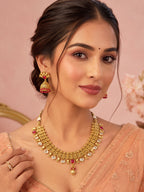Aanura Gold-Plated Kundan Necklace & Earrings Set