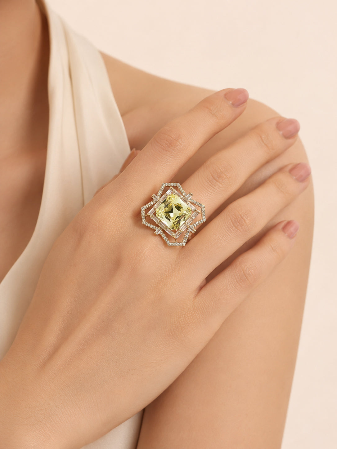 18K Gold Plated Pink Geometric Anti-Tarnish Waterproof Ring