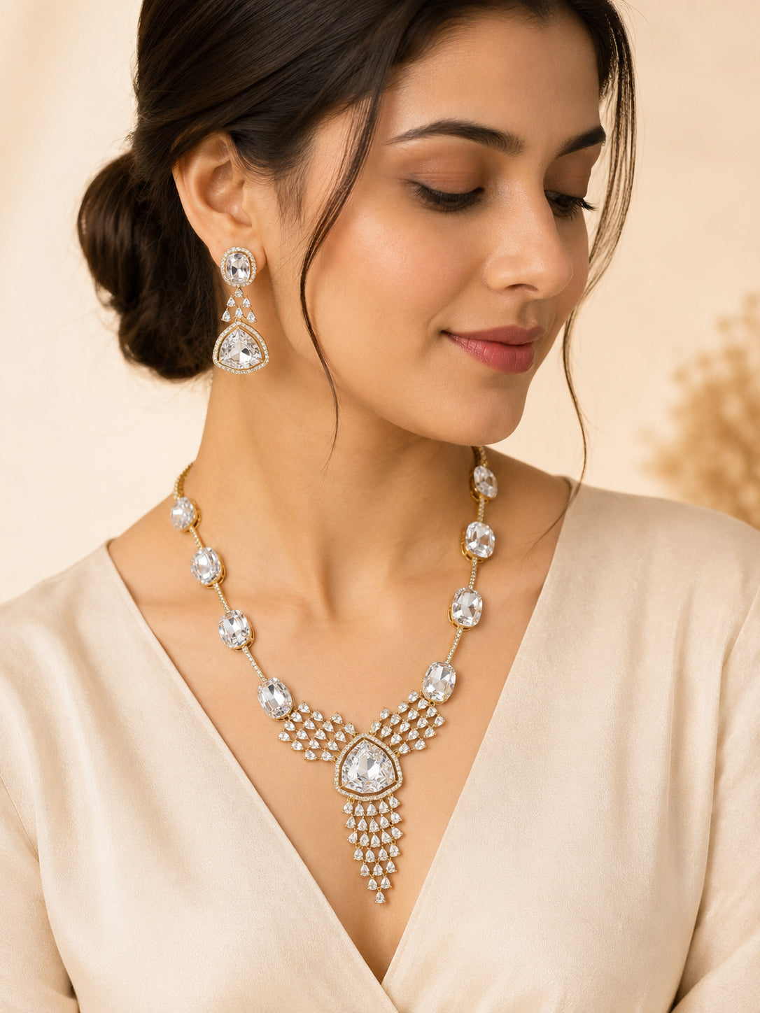 Aanura Ruby Red Geometric Necklace Set