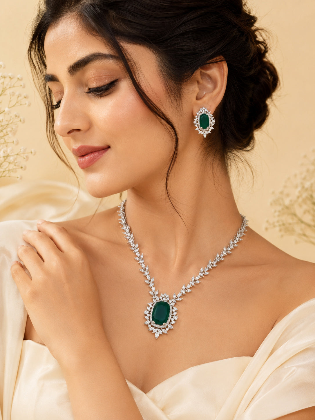 Aanura Ruby Oval Pendant Necklace Set