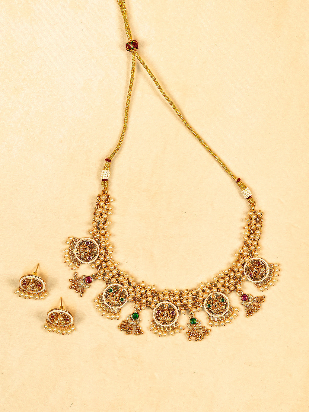 Aanura Traditional Necklace Set in Gold-Plated Finish