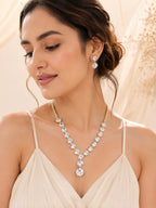 Aanura Clear Crystal Drop Necklace Set in Stainless Steel