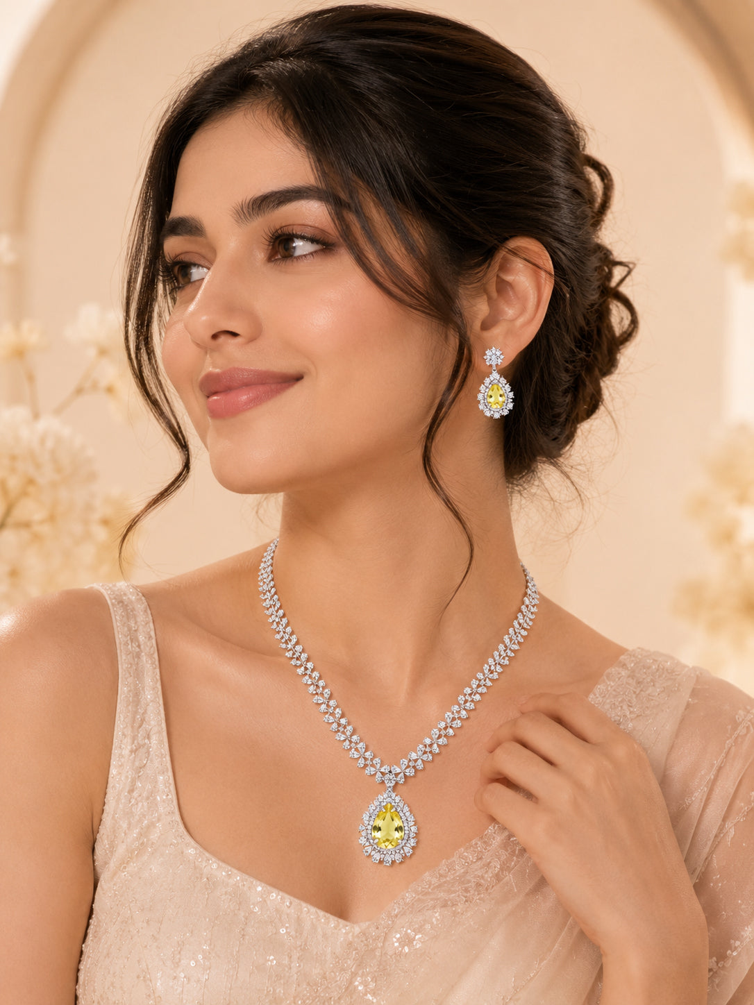 Aanura Royal Black Teardrop Necklace Set